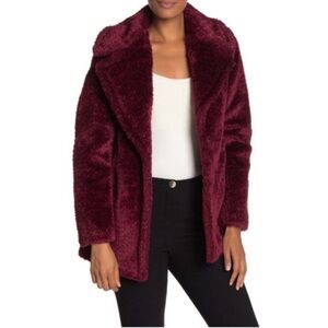 French Connection Faux Fur Wine Teddy Coat s Large